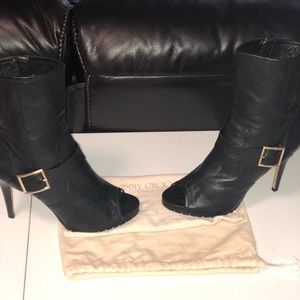 Jimmy Choo Black Deja leather Peep Toe Boots